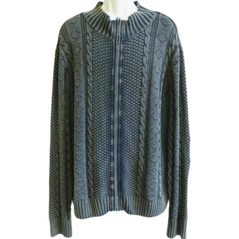 Carbon2Cobalt Stavanger Full Zip 3D Cable Cardigan Nordic Fisherman Linen Cotton
